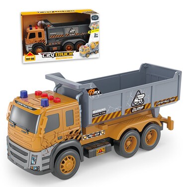 Little Story Simulation Inertial Engineering Dumping Truck Toy Vehicle With Light and Sound, Included 3*AG13 Cell Battery - Yellow