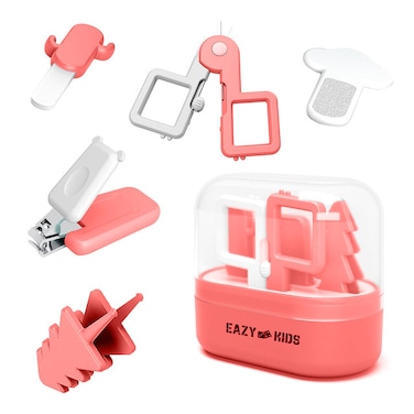 Eazy Kids 6 in 1 Baby Nail Care Set w / Nail Clipper, Scissor, Nail Filers, Ear Cleaning Spoon and Tweezer - Manicure and Pedicure Kit for Newborns, Infants, Children - Red
