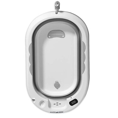 Eazy Kids Temperature Controlled Foldable Bathtub w / Intelligent Temperature Monitoring Thermometer and Baby Head Shampoo Wash Rinse Mug - Grey