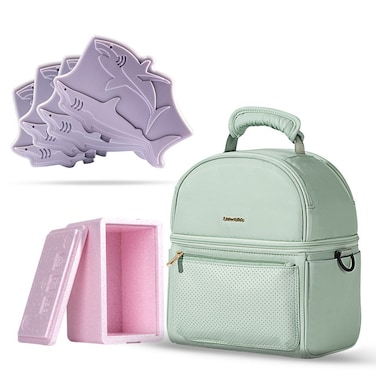 Sunveno - حقيبة غداء معزولة مع صندوق حراري ومجموعة 4 قطع من Flamingo Ice Pack - وردي