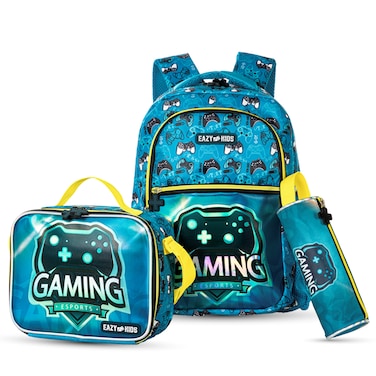 Eazy Kids 16" Set of 3 Backpack w/ Lunch Bag and Pencil Case - Gaming