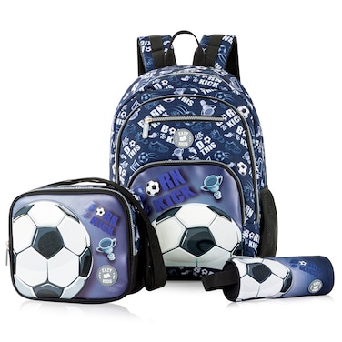 Eazy Kids 18" Set of 3 Backpack w/ Lunch Bag and Pencil Case - Football