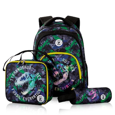 Eazy Kids 17" Set of 3 Backpack w/ Lunch Bag and Pencil Case - T-Rex