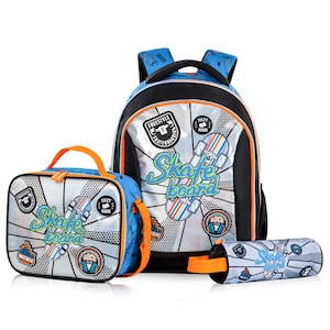 Eazy Kids 17" Set of 3 Backpack w/ Lunch Bag and Pencil Case - Skate Board