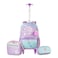 Eazy Kids 4-wheel Trolley 17" School Bag Set of 3 w/ Lunch Bag and Pencil Pouch - Love Purple