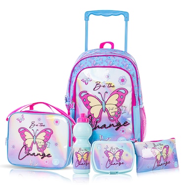 Eazy Kids Set of 5 Trolley 16" School Bag Combo - Butterfly