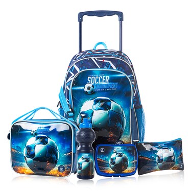 Eazy Kids Set of 5 Trolley 16" School Bag Combo - Football