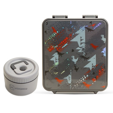 HYDROBREW Bento Lunch Box w/ Steel Food Jar - Dinosaurs Grey