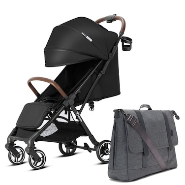 Teknum Travel EXPLORER 2 Auto Fold Stroller  with Grey Dad's Diaper Hand Bag - Black