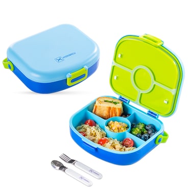 HYDROBREW 4 Compartment Bento Lunch Box w/ Spoon &amp; Fork Set - Cobalt