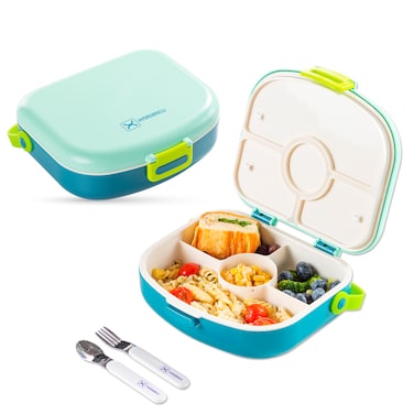 HYDROBREW 4 Compartment Bento Lunch Box w/ Spoon &amp; Fork Set - Jade