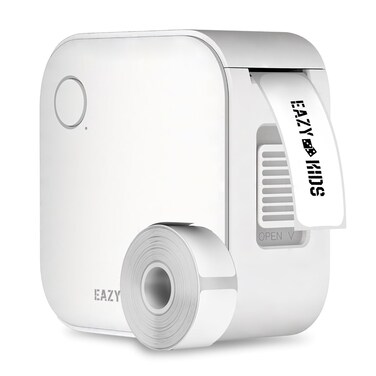Eazy Kids Mini Label Maker Printer with 180 Labels Roll, Smart App Control for Home, Office, School - White