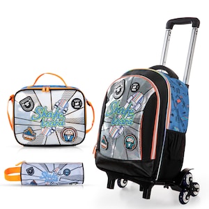 Eazy Kids 17" Set of 4 Backpack w/ Trolley, Lunch Bag and Pencil Case - Skate Board