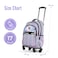 Eazy Kids 17" School Bag Set of 4 w/ 4 Wheel Trolley, Lunch Bag and Pencil Case - Good Vibes - Silver