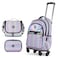 Eazy Kids 17" School Bag Set of 4 w/ 4 Wheel Trolley, Lunch Bag and Pencil Case - Good Vibes - Silver
