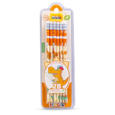 Eazy Kids 12-Pack 2B Pencils w/Eraser Includes Sharpener -Orange