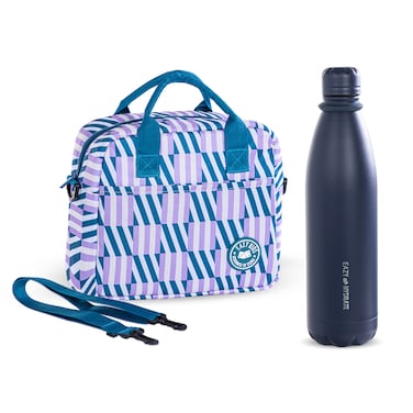 Eazy Kids Steel Water Bottle w/ Lunch Bag, 1L Blue