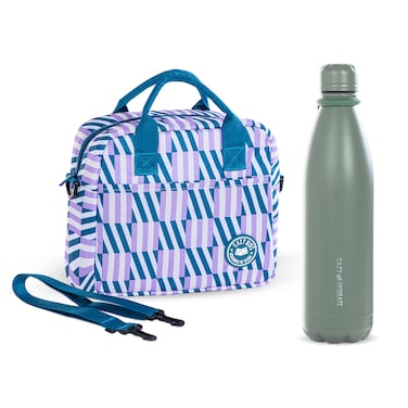 Eazy Kids Steel Water Bottle w/ Lunch Bag, 1L Green