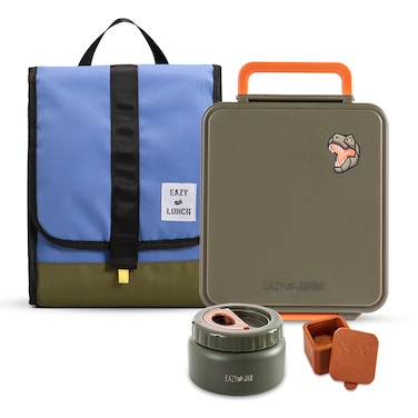 Eazy Kids Jumbo Bento Lunch Box w/ Lunch Bag, Thermos &amp; Dip Jar- Green
