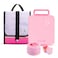 Eazy Kids Jumbo Bento Lunch Box w/ Lunch Bag, Thermos &amp; Dip Jar- Pink