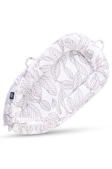Little Story Soft Breathable Fiberfill Newborn Lounger Bed - Flora White Grey