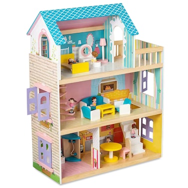 Little Story Wooden Dollhouse 3 floors w/ Furniture, Accessories &amp; Dolls - Multicolor