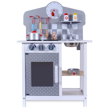 Little Story Wooden Kitchen w/ Wall Clock - Slate Grey