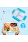 Eazy Kids Stainless Steel Lunch Box 710ml, 3 Compartment Leakproof Bento Box for Kids- Blue
