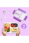 Eazy Kids Stainless Steel Lunch Box 710ml, 3 Compartment Leakproof Bento Box for Kids- Purple