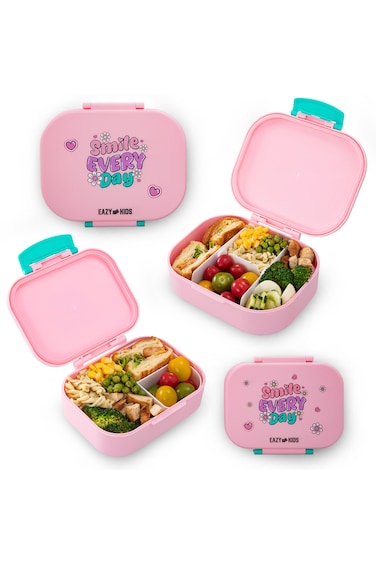 Eazy Kids Bento Lunch Box Set of 2, 1200ml + 760ml, Leakproof, BPA Free, Compartment Food Containers - Shine Pink