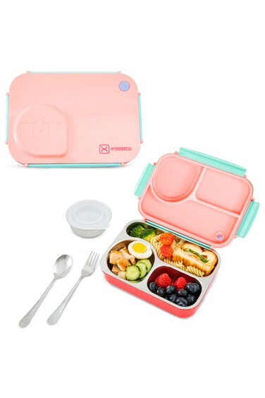 Hydrobrew Steel Core Lunch Box 750ml + 150ml Food Jar w/ cutlery, Stainless Steel, Leakproof - PINK SORBET
