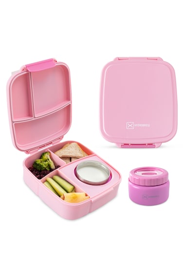 Hydrobrew Mega Flex Bento Lunch Box 1864ml,  Leakproof Lunch Container with Integrated 250ml Insulated Food Jar- Rose Silk