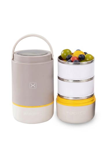 Hydrobrew Triple Decker Stainless Steel Lunch Box w/ Spoon-Desert Sand