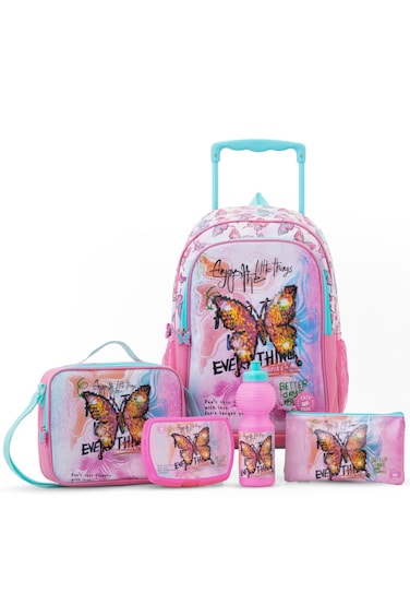 Eazy Kids Set of 5 Trolley 17" School Bag Combo - Butterfly Mint