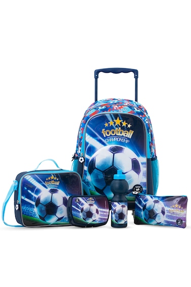Eazy Kids Set of 5 Trolley 17" School Bag Combo - Soccer Blue
