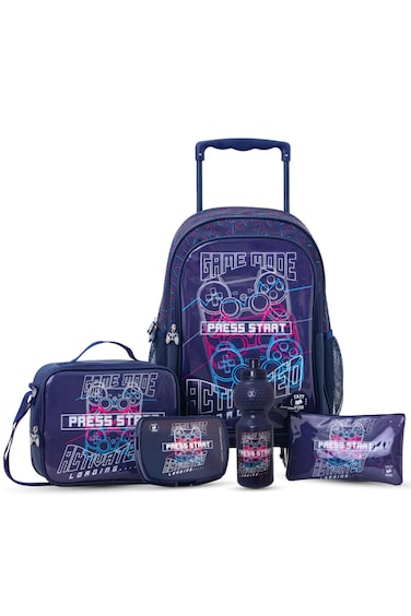 Eazy Kids Set of 5 Trolley 17" School Bag Combo - Game Mode black