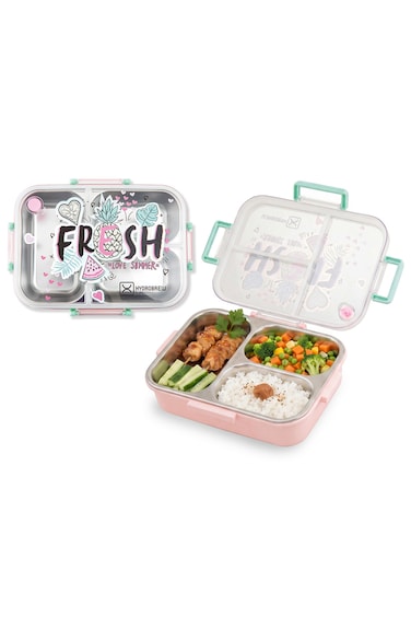 Hydrobrew Steel Core Bento Lunch Box 3 Compartment 750ml &ndash; Fresh Pink