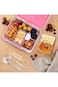 Eazy Kids 6 &amp; 4 Convertible Bento Lunch Box w/Steel Spoon &amp; Fork Set - Life Pink