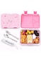 Eazy Kids 6 &amp; 4 Convertible Bento Lunch Box w/Steel Spoon &amp; Fork Set - Life Pink