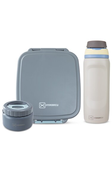 Hydrobrew Mega Flex Bento Lunch Box 1864ml w/ Sip Switch Water Bottle 1000ml   Leakproof Meal Box w/ Steel Jar &ndash; Graphite