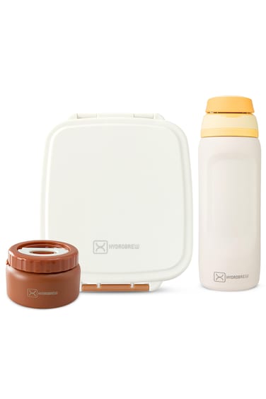 Hydrobrew Mega Flex Bento Lunch Box 1864ml w/ Sip Switch Water Bottle 1000ml   Leakproof Meal Box w/ Steel Jar &ndash; Ivory Terracotta