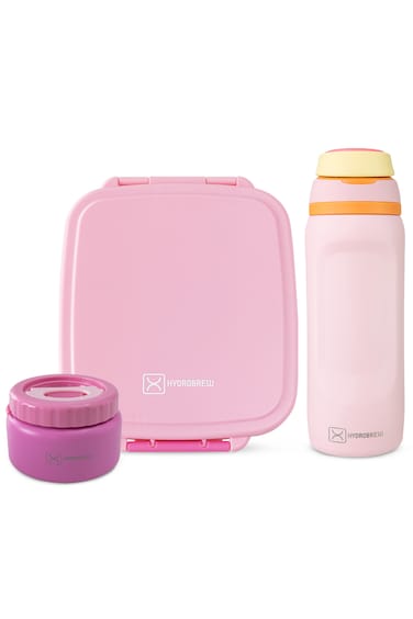 Hydrobrew Mega Flex Bento Lunch Box 1864ml w/ Sip Switch Water Bottle 1000ml   Leakproof Meal Box w/ Steel Jar &ndash; Rose Silk