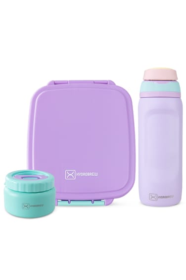 Hydrobrew Mega Flex Bento Lunch Box 1864ml w/ Sip Switch Water Bottle 1000ml   Leakproof Meal Box w/ Steel Jar &ndash; Orchid Mist