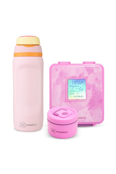 Hydrobrew Bento Lunch Box 1.74L w/ Steel Food Jar &amp; Sip Switch Water Bottle 1000ml   Leakproof Meal Box &ndash; Dream Pink