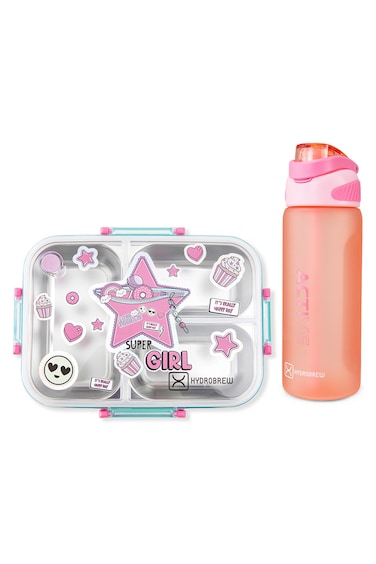Hydrobrew Steel Core Bento Lunch Box 750ml w/ Sip Switch Tritan Water Bottle 1000ml   Leakproof 3 Compartment Meal Box &ndash;  Teal Spark