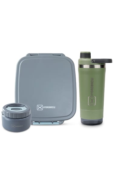 Hydrobrew Mega Flex Bento Lunch Box 1864ml w/ Sip Core Stainless Steel Bottle 720ml   Leakproof Meal Box w/ Steel Jar &ndash; Graphite
