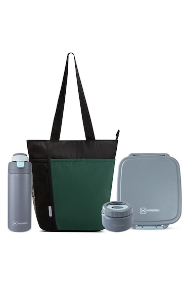 Hydrobrew Mega Flex Bento Lunch Box 1864ml w/ Lunch Bag &amp; 720ml Bottle   Leakproof Meal Set &ndash; Graphite