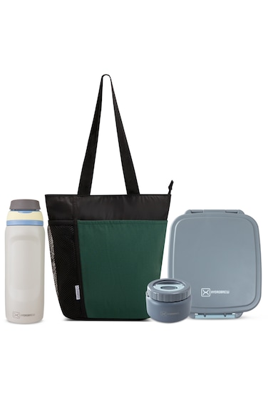 Hydrobrew Mega Flex Bento Lunch Box 1864ml w/ Lunch Bag &amp; Bottle &ndash; Leakproof Set Graphite