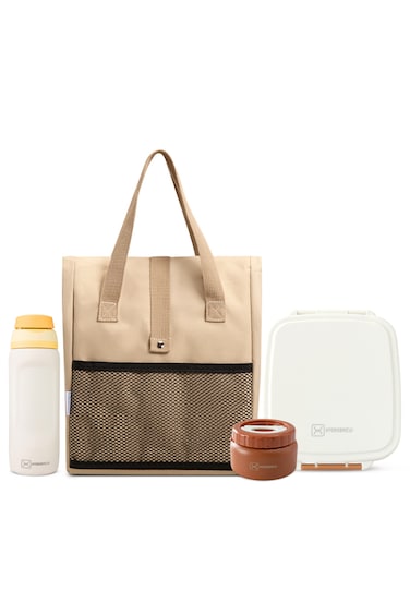 Hydrobrew Mega Flex Bento Lunch Box 1864ml w/ Lunch Bag &amp; Bottle &ndash; Leakproof Set Ivory Terracotta