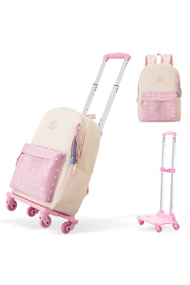 Eazy Kids 16.5&rdquo; School Backpack w/ 4-Wheel Trolley&ndash;Lightweight Laptop School Bag Set, Blush Rush Pink